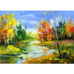 Autumn landscape with the wood river